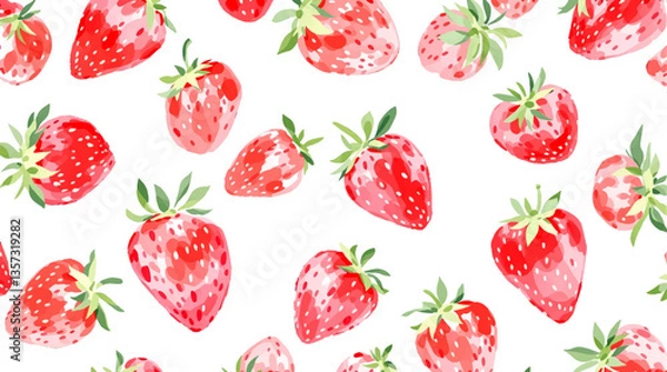 Obraz Watercolor pattern strawberry white background