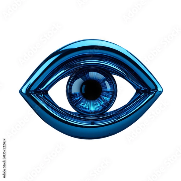 Fototapeta A shiny blue eye icon for visibility, transparent background. 