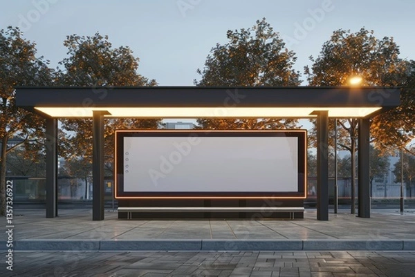 Fototapeta Vibrant Image of New Comfort Bus Station with Template Lightbox Copy Space Billboard