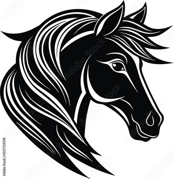 Obraz Black vector silhouette art of a wild stallion's head illustration