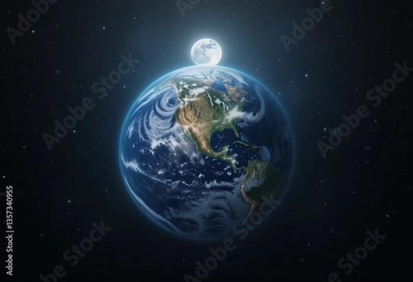 Fototapeta Earth illuminated by moonlight in a vast cosmic environment