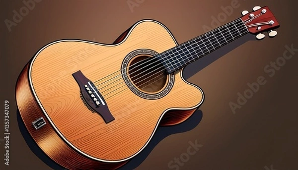 Fototapeta high quality acoustic guitar with wooden finish featuring six strings and a classic body design perfect for music enthusiasts and professionals