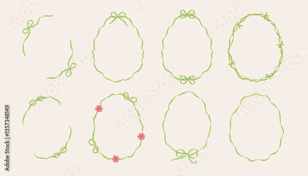 Fototapeta Cute Ribbon Bow Frames Set in egg form. Vector illustration