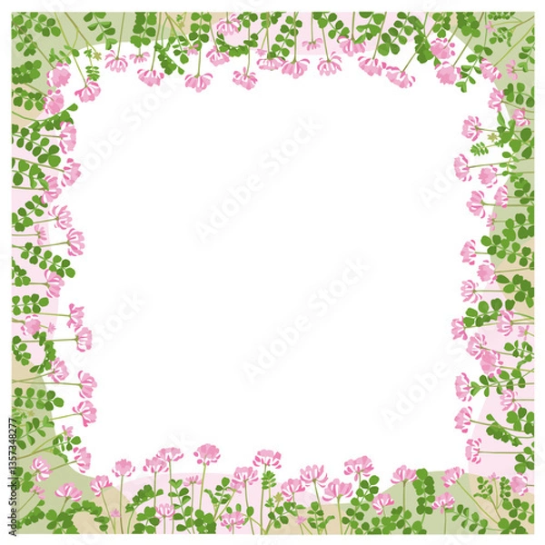 Obraz たくさんのレンゲソウで囲む、正方形フレームイラスト