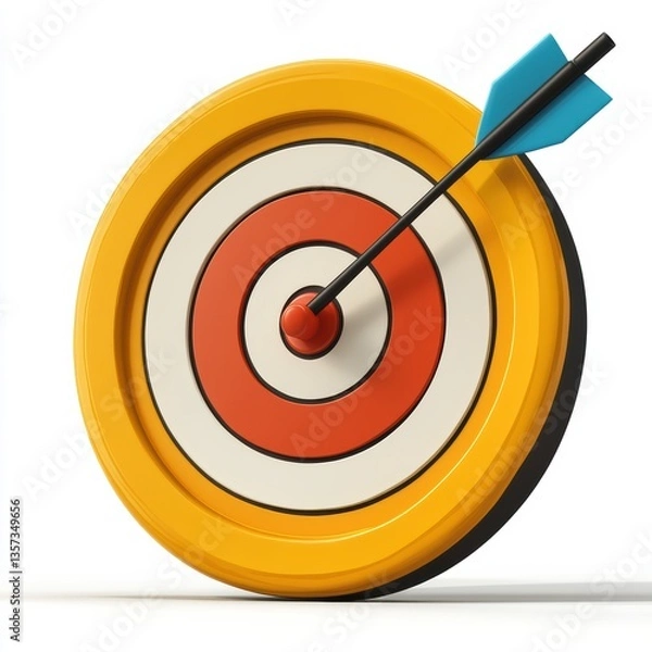 Fototapeta An arrow has successfully hit the bullseye on a target, showing precision and skill. The setting is an outdoor area with clear skies, ideal for archery practice and sports activities