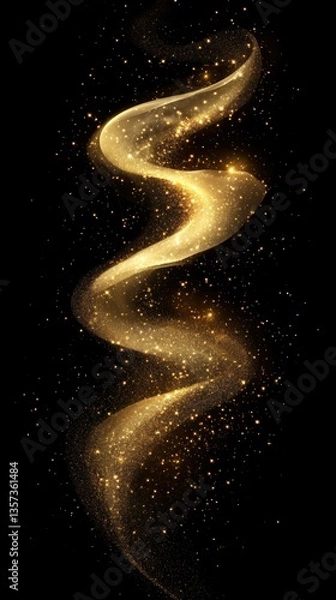 Fototapeta Elegant golden glitter wave on black background creating a magical and festive atmosphere with sparkling particles and flowing design for celebration