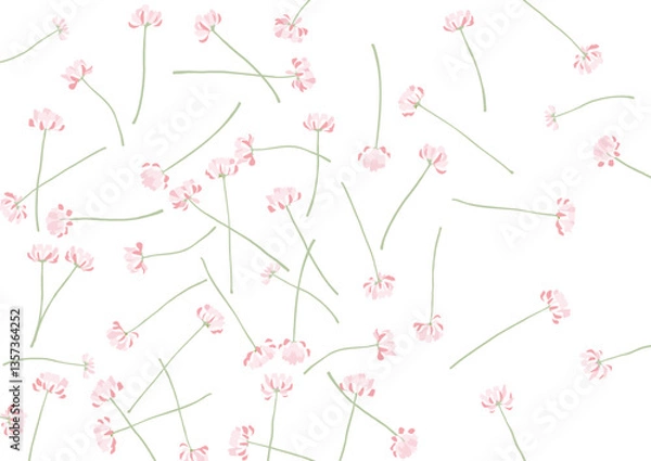 Obraz たくさんのれんげそうをランダムに散りばめた、背景イラスト