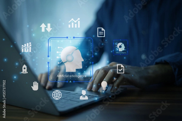 Fototapeta Businessman using generative ai overview for project managers fund invetment and data analysis.