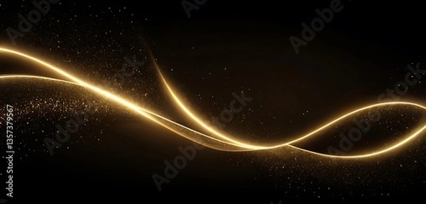 Fototapeta Abstract modern luxury golden wave lines and ribbon gold particles with lighting effect on black background,gold, abstract, illustration, modern, award, bokeh, concepts, curve, 132