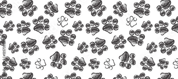 Fototapeta Monochrome dog pet seamless pattern background. Vector illustration of animal footprint for veterinary decoration