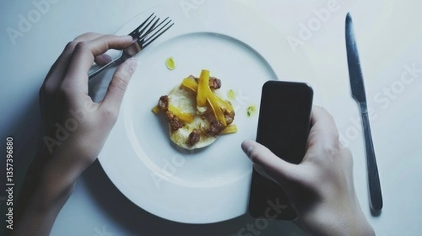 Obraz Negative review about a restaurant’s food quality by a dissatisfied diner. Featuring undercooked meals and bad taste