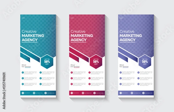 Obraz Creative business corporate roll-up banner design, roll-up banner, x banner, vertical ad, template, Retractable banner stand, Marketing strategy, Creative agency, Marketing team, Marketing plan, Adver