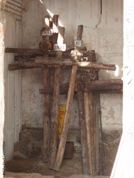 Obraz collection of wooden cross in storage closet