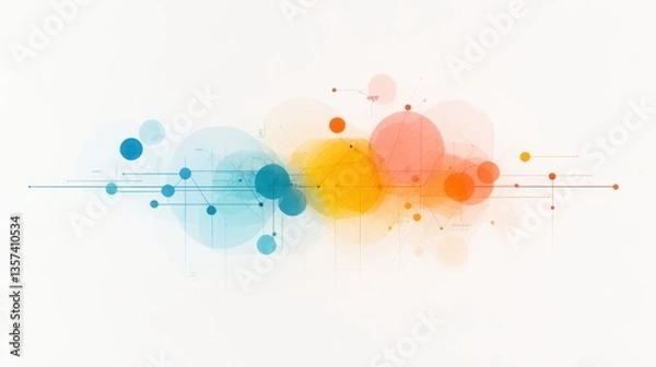 Fototapeta Abstract financial data visualization with connected nodes and colorful overlapping circles