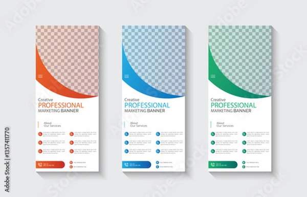 Obraz Creative business corporate roll-up banner design, roll-up banner, x banner, vertical ad, template, Retractable banner stand, Marketing strategy, Creative agency, Marketing team, Marketing plan, Adver