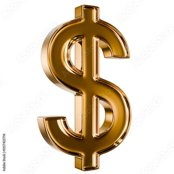 Obraz Gold Dollar Symbol 3D Render on Transparent Background