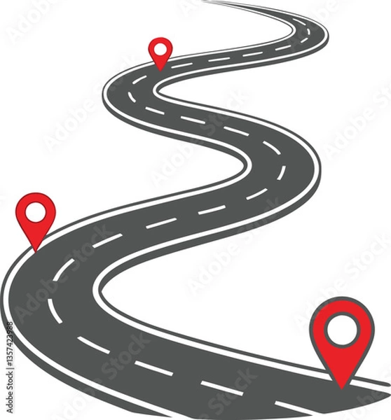 Obraz Road Journey with Geotag Markers Vector Design