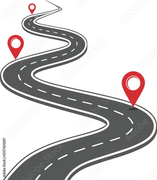 Obraz Vector Art of Curved Road with Geolocation Pins