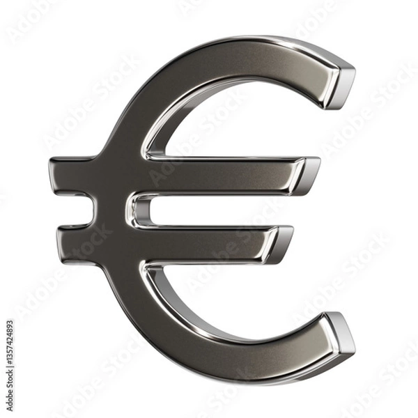 Obraz Chrome Euro Symbol 3D Render on Transparent Background