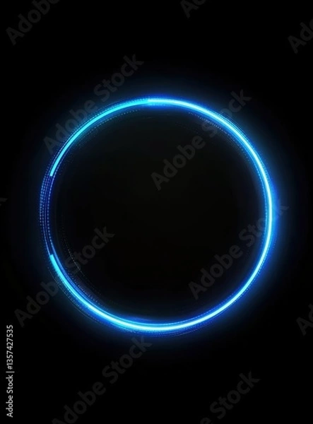 Fototapeta A digital art illustration of a glowing blue ring with tiny light dots around it, dark background, cool lighting, sci-fi style with a mysterious and futuristic atmosphere
