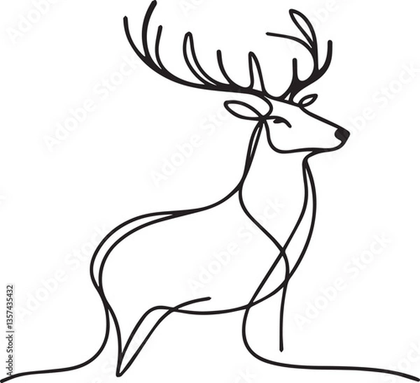 Fototapeta Stag slightly continuous line art drawing black vector