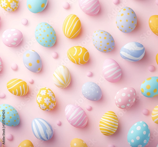 Obraz top view of colorful easter eggs pattern; pink background
