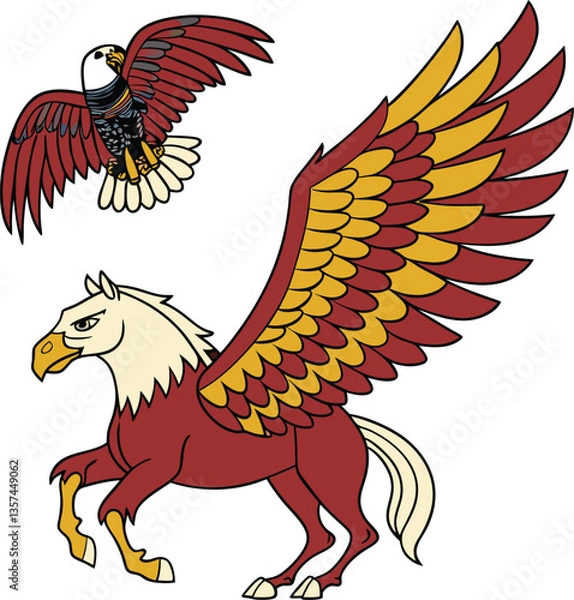 Obraz Griffin and Eagle Flying Illustration