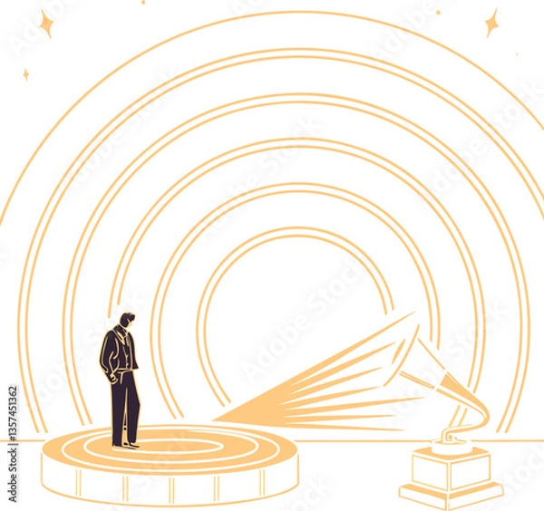 Fototapeta Person Surrounded by Sound Waves from Gramophone