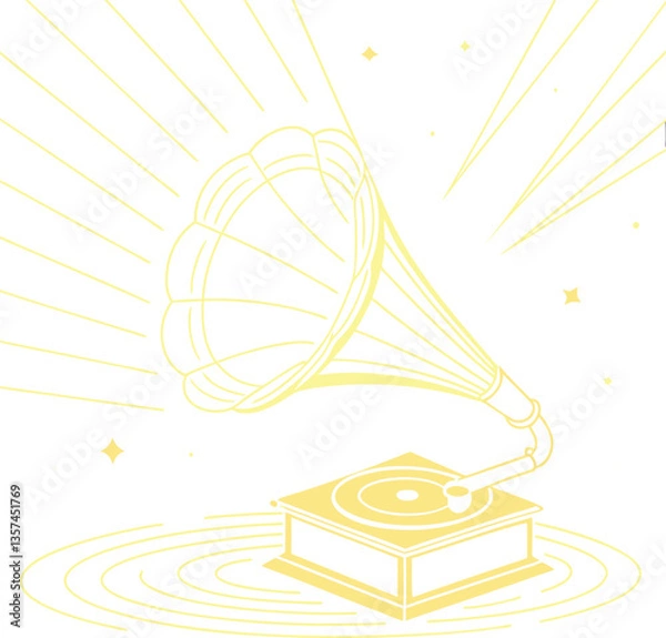 Obraz Old-Fashioned Record Player with Sound Rays