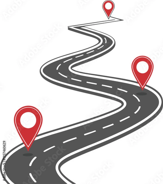 Fototapeta Roadmap with Location Pins Vector Illustration