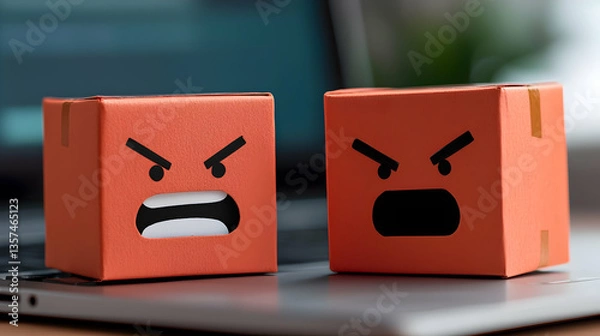 Obraz Two Angry Cardboard Boxes on Laptop