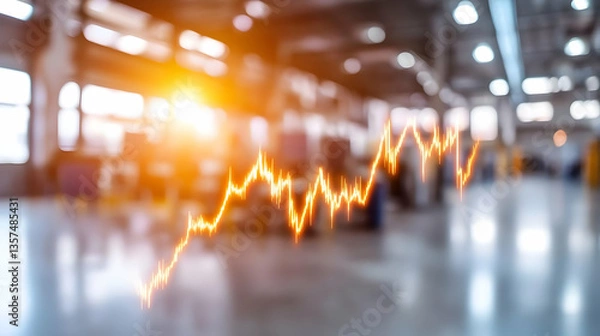 Fototapeta Abstract Business Growth Chart Over Blurred Industrial Factory Background with Orange Lines Showing Financial Progress and Investment Success Optimistic Market Trend