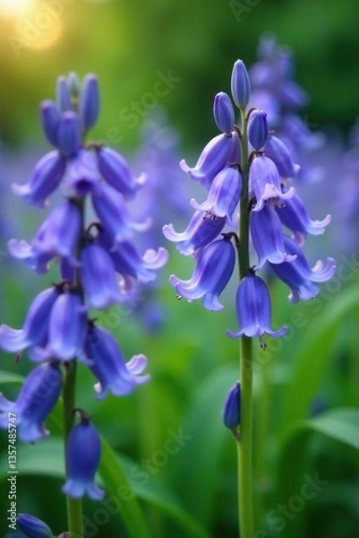 Fototapeta Close up of desert bluebell flowers in Wellesley, Massachusetts,  Phacelia campanularia,  nature