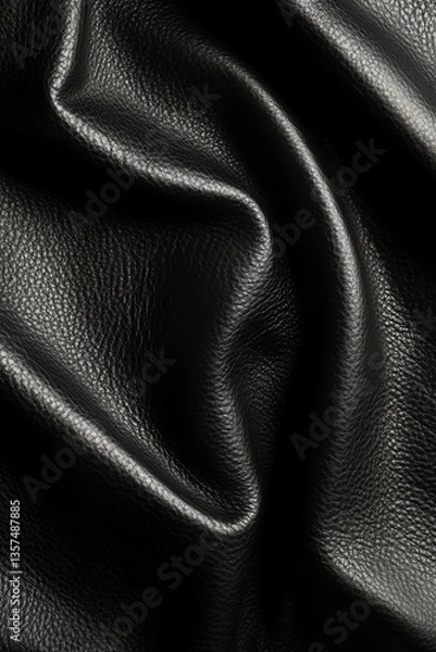 Fototapeta Detailed Black Leather Texture with Folds and Subtle Grain Pattern