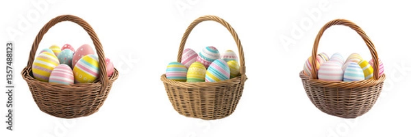 Fototapeta "Colorful Easter Eggs in Baskets set on Transparent Background"
