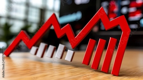 Fototapeta Red arrow graph showing market recovery after decline.