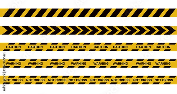 Fototapeta Yellow and black danger tape set with skull symbols for safety hazard zones roads and construction. Includes caution ribbons warning lines for police accidents and construction. Vector on white 