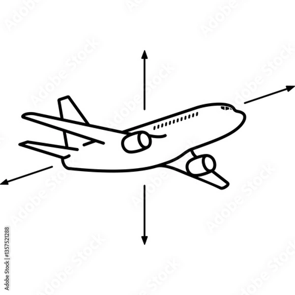 Fototapeta Airplane with drag and thrust force. An illustration that shows the forces acting on a plane. Vector outline icon. 