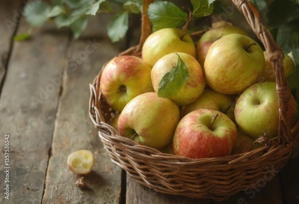 Fototapeta Basket of Apples on Wooden Table