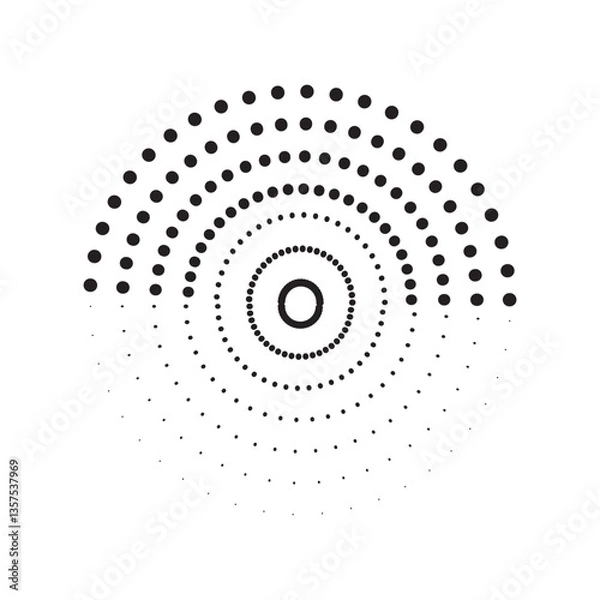 Fototapeta Black and White Circular Pattern with Gradual Dots Arrangement, Abstract Vector Design for Creative Backgrounds