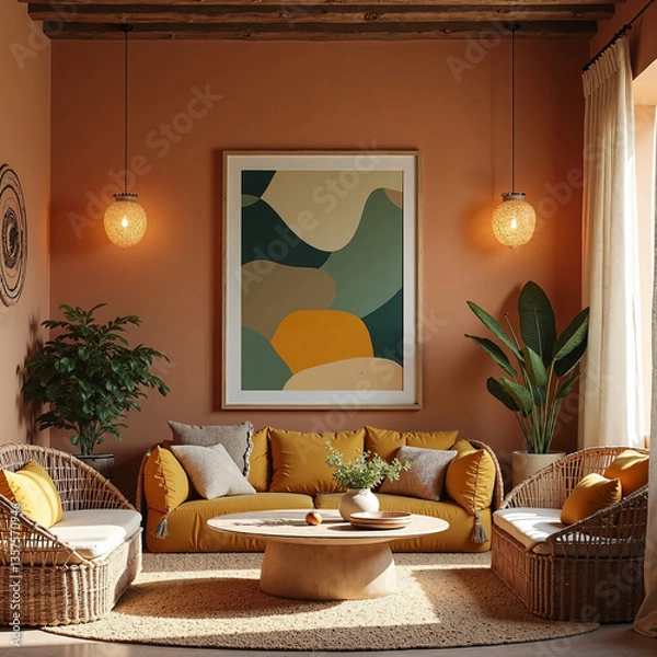 Obraz A cozy interior features a large, centered molding