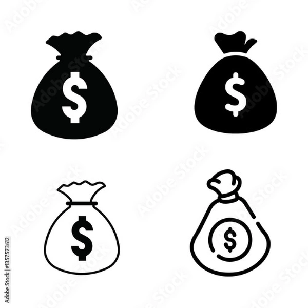 Obraz money bag icon set. Vector illustration.