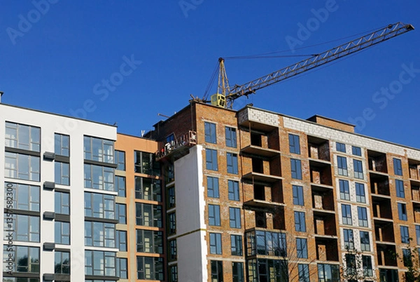 Fototapeta Construction of new modern multi-apartment residential complexes