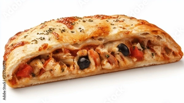 Fototapeta Delicious Italian Calzone Stuffed with Chicken, Tomato, and Mozzarella