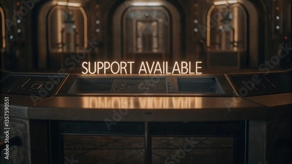 Fototapeta support available displayed on a futuristic control panel in a luxurious, dimly lit room
