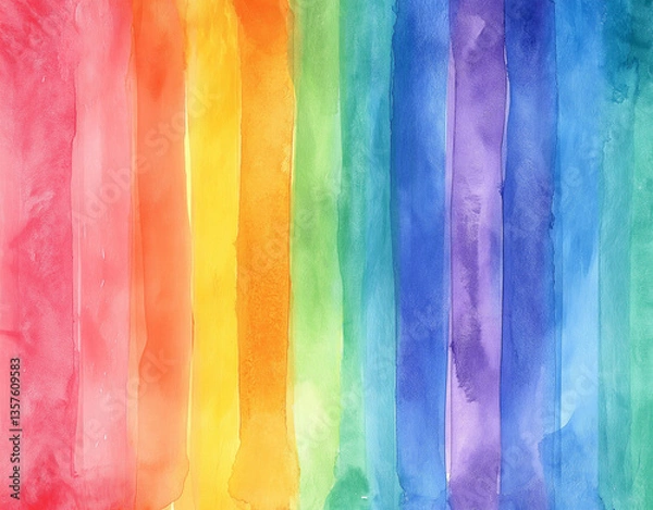 Fototapeta Rainbow watercolor background with fluid blending and soft brush strokes