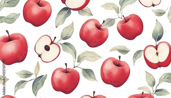 Fototapeta Red Apples Seamless Pattern.