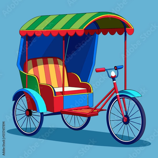 Fototapeta vector illustration of a traditional cycle rickshaw
