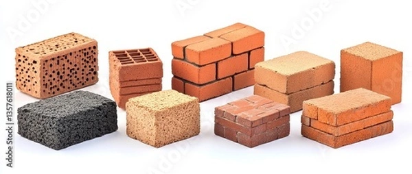 Obraz Assortment of Brown Beige Gray and Red Bricks Building Materials