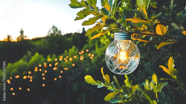 Fototapeta Solar lamp hanging in tree